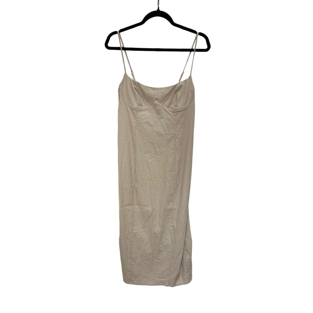 NA-KD Minimalist Midi Bodycon Dress Beige EU 38 Small‎ Neutral Spaghetti Strap